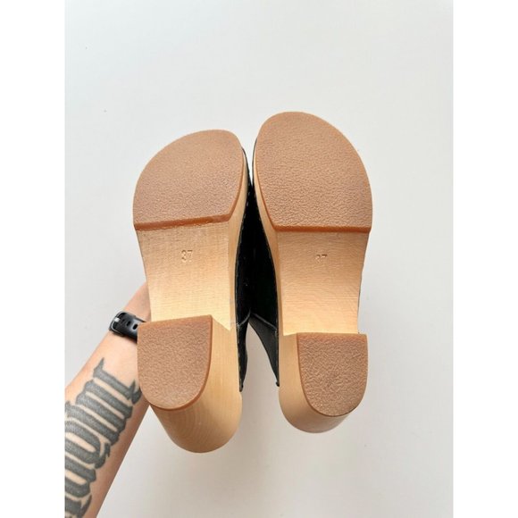 SWEDISH HASBEENS Black Leather Mary Jane Clog Sandals Mules Pumps, Size 37 - Picture 12 of 14